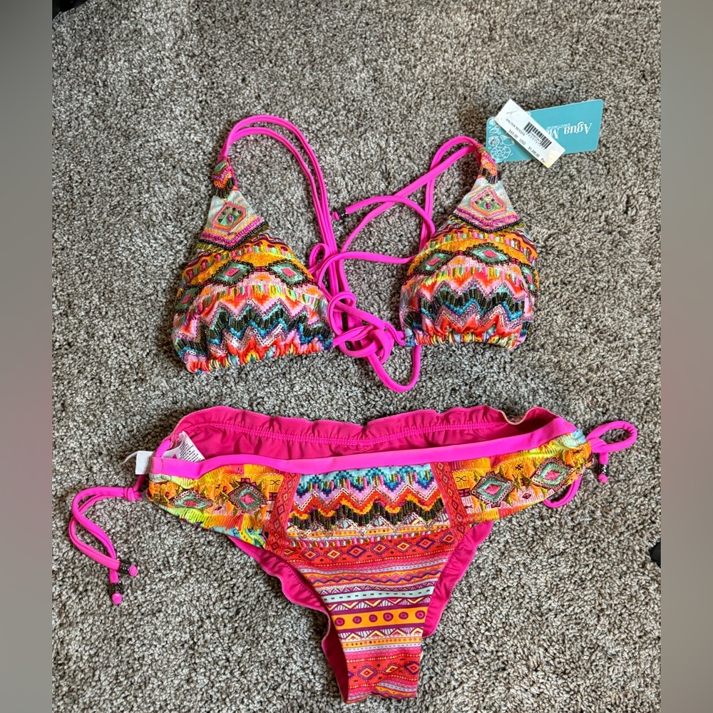 NWT Boho Beaded Bikini set Size medium
